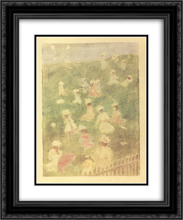 Children at Play 20x24 Black Ornate Wood Framed Art Print Poster with Double Matting by Prendergast, Maurice