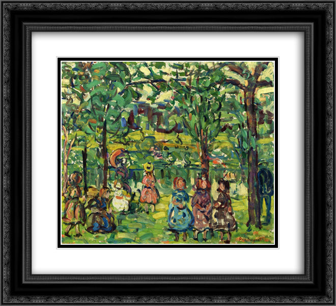 Children in the Park 22x20 Black Ornate Wood Framed Art Print Poster with Double Matting by Prendergast, Maurice