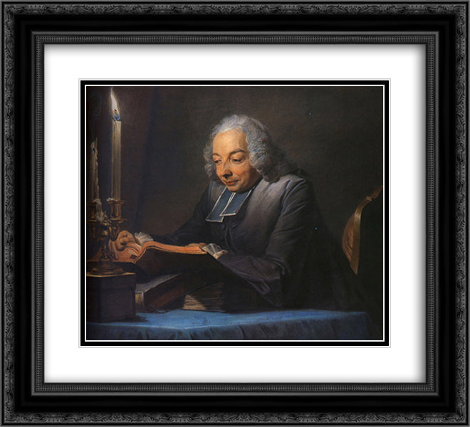 Abbe Jean-Jacques Huber 22x20 Black Ornate Wood Framed Art Print Poster with Double Matting by La Tour, Maurice Quentin de