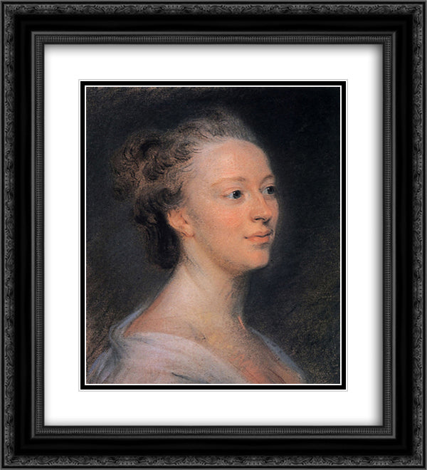 Beautiful girl from Zuylen 20x22 Black Ornate Wood Framed Art Print Poster with Double Matting by La Tour, Maurice Quentin de