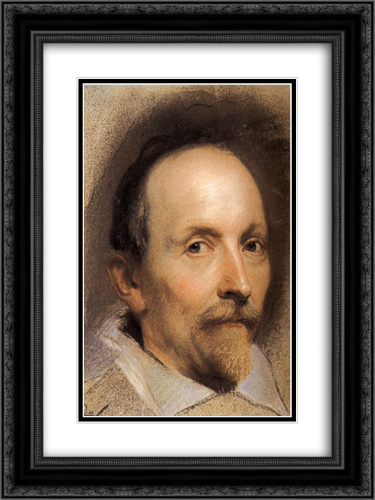 Face of the man 18x24 Black Ornate Wood Framed Art Print Poster with Double Matting by La Tour, Maurice Quentin de