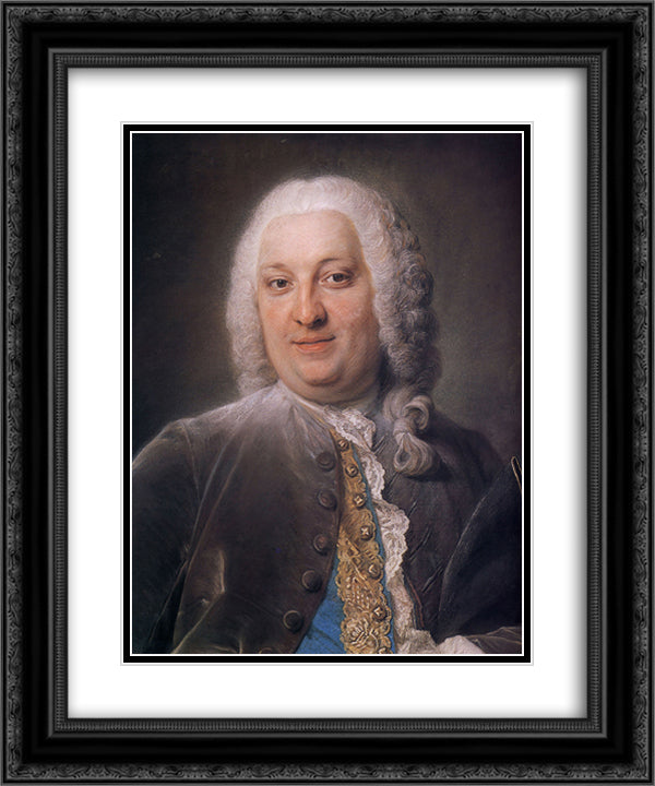 Jacques Louis Francois Roussel, Marquis de Courcy 20x24 Black Ornate Wood Framed Art Print Poster with Double Matting by La Tour, Maurice Quentin de