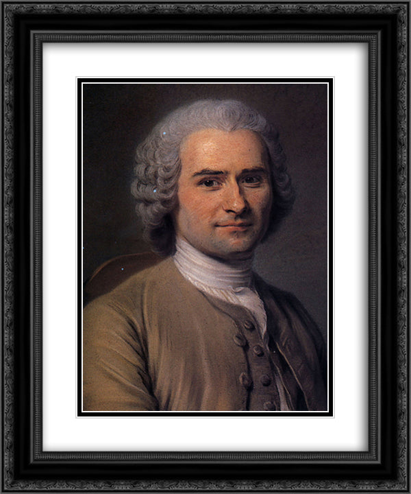 Jean-Jacques Rousseau 20x24 Black Ornate Wood Framed Art Print Poster with Double Matting by La Tour, Maurice Quentin de