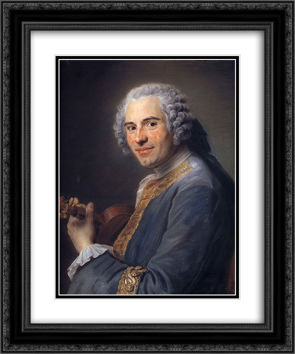 Jean-Joseph Cassanea de Mondonville 20x24 Black Ornate Wood Framed Art Print Poster with Double Matting by La Tour, Maurice Quentin de