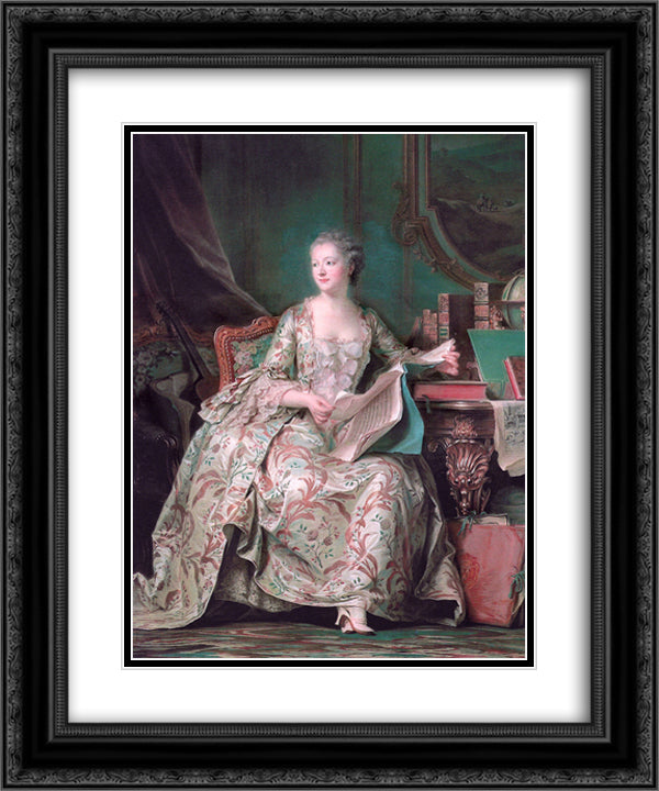 Jeanne Antoinette Poisson, Marquise de Pompadour 20x24 Black Ornate Wood Framed Art Print Poster with Double Matting by La Tour, Maurice Quentin de