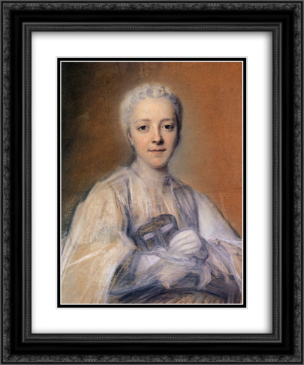 Jeanne Elisabeth de Geer, Baroness Tuyll 20x24 Black Ornate Wood Framed Art Print Poster with Double Matting by La Tour, Maurice Quentin de