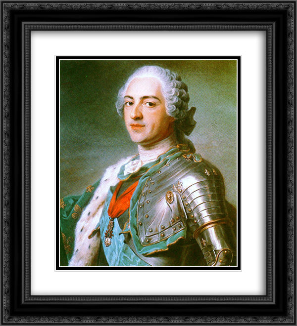 Louis XV of France 20x22 Black Ornate Wood Framed Art Print Poster with Double Matting by La Tour, Maurice Quentin de