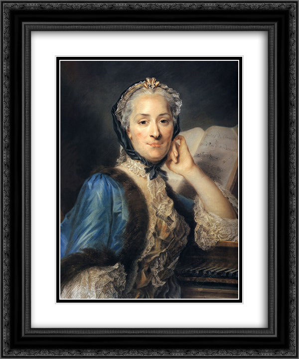 Madame de Mondonville 20x24 Black Ornate Wood Framed Art Print Poster with Double Matting by La Tour, Maurice Quentin de