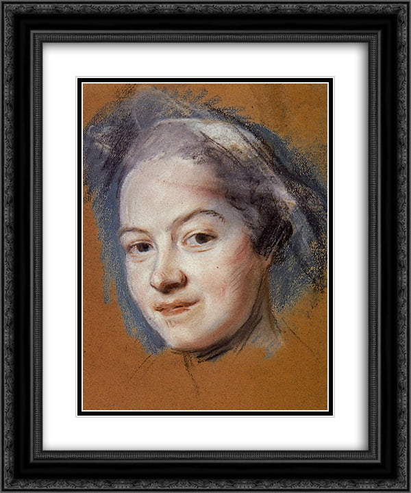 Madame Favart 20x24 Black Ornate Wood Framed Art Print Poster with Double Matting by La Tour, Maurice Quentin de
