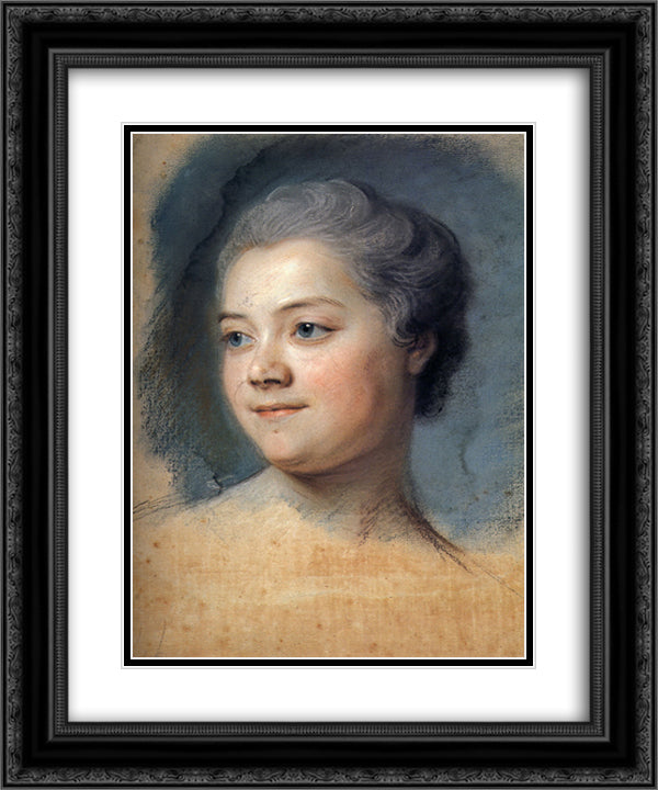 Mademoiselle Chacrylique sur Toileagner de La Grange 20x24 Black Ornate Wood Framed Art Print Poster with Double Matting by La Tour, Maurice Quentin de