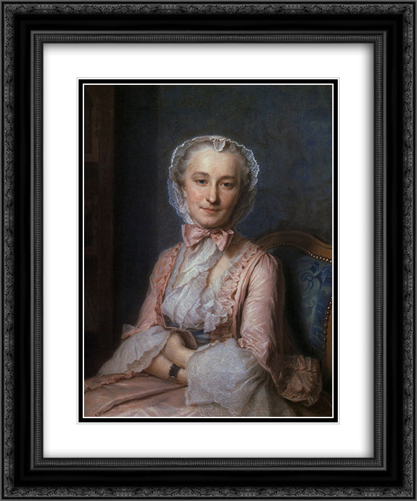 Mademoiselle Salle 20x24 Black Ornate Wood Framed Art Print Poster with Double Matting by La Tour, Maurice Quentin de