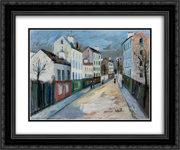 A Street in a Suburb of Paris 24x20 Black Ornate Wood Framed Art Print Poster with Double Matting by Utrillo, Maurice