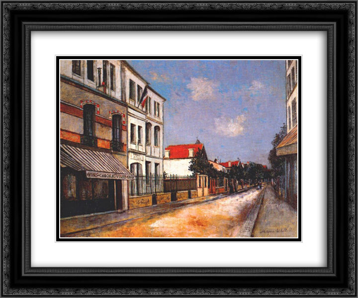 Asnieres street 24x20 Black Ornate Wood Framed Art Print Poster with Double Matting by Utrillo, Maurice