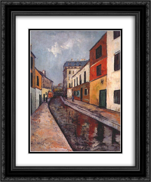 Bievre 20x24 Black Ornate Wood Framed Art Print Poster with Double Matting by Utrillo, Maurice