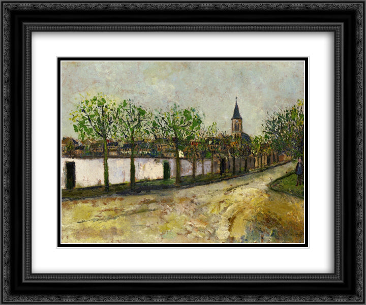 Church and Street in Montmagny 24x20 Black Ornate Wood Framed Art Print Poster with Double Matting by Utrillo, Maurice
