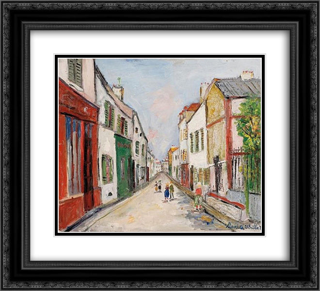 Damiette Street in Sannois 22x20 Black Ornate Wood Framed Art Print Poster with Double Matting by Utrillo, Maurice