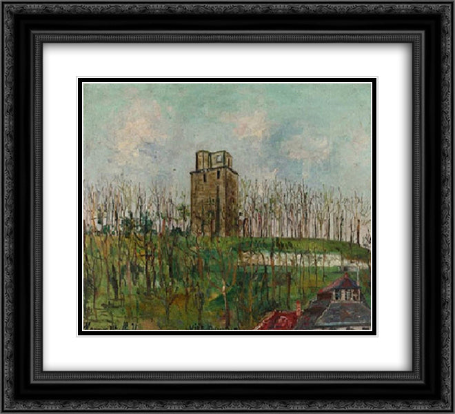 Donjon Street 22x20 Black Ornate Wood Framed Art Print Poster with Double Matting by Utrillo, Maurice