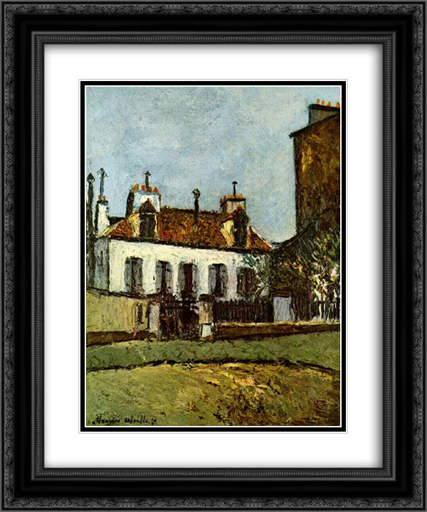 House in the Suburbs of Paris 20x24 Black Ornate Wood Framed Art Print Poster with Double Matting by Utrillo, Maurice