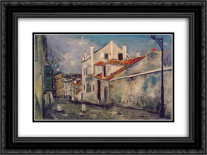 House of Mimi Pinson 24x18 Black Ornate Wood Framed Art Print Poster with Double Matting by Utrillo, Maurice