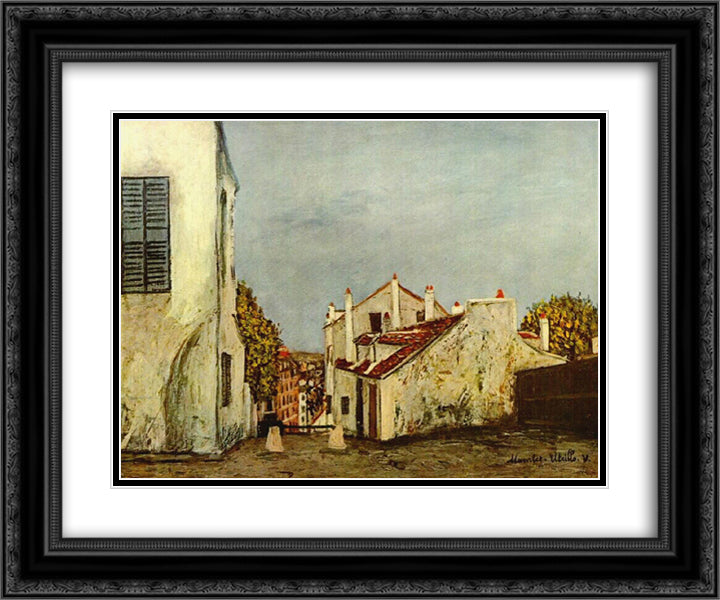 Houses in Montmartre 24x20 Black Ornate Wood Framed Art Print Poster with Double Matting by Utrillo, Maurice