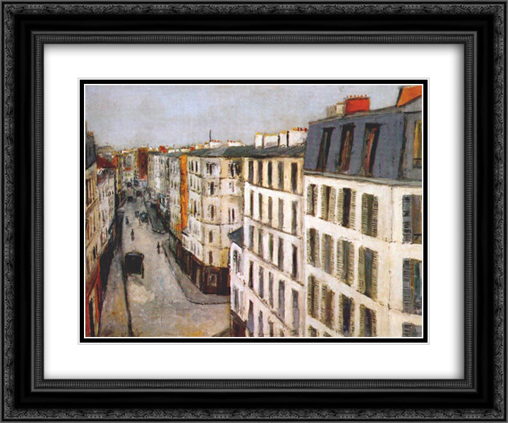 Jonquiere Street 24x20 Black Ornate Wood Framed Art Print Poster with Double Matting by Utrillo, Maurice