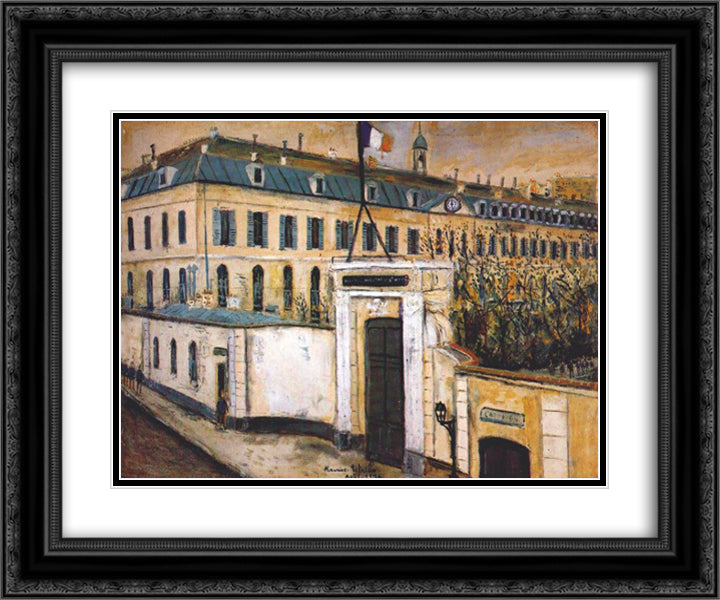 Military hospital 24x20 Black Ornate Wood Framed Art Print Poster with Double Matting by Utrillo, Maurice