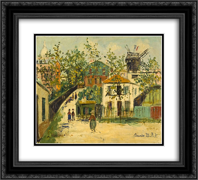 Montmartre 22x20 Black Ornate Wood Framed Art Print Poster with Double Matting by Utrillo, Maurice