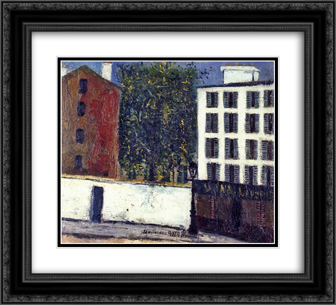 Montmartre Street 22x20 Black Ornate Wood Framed Art Print Poster with Double Matting by Utrillo, Maurice