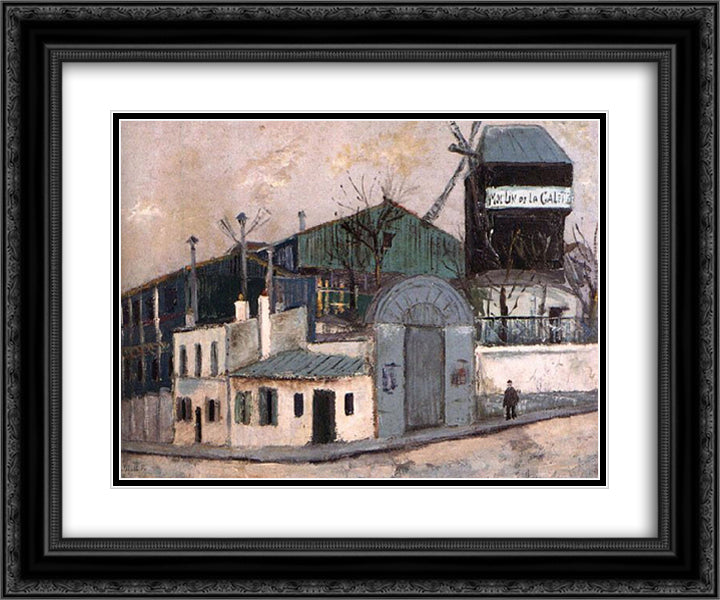 Moulin de la Galette 24x20 Black Ornate Wood Framed Art Print Poster with Double Matting by Utrillo, Maurice