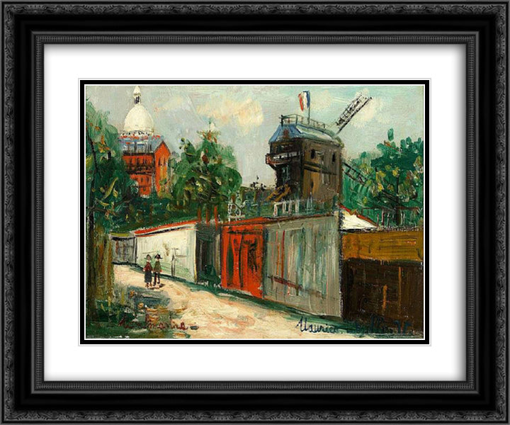 Moulin de la Galette and Sacre - Coeur 24x20 Black Ornate Wood Framed Art Print Poster with Double Matting by Utrillo, Maurice