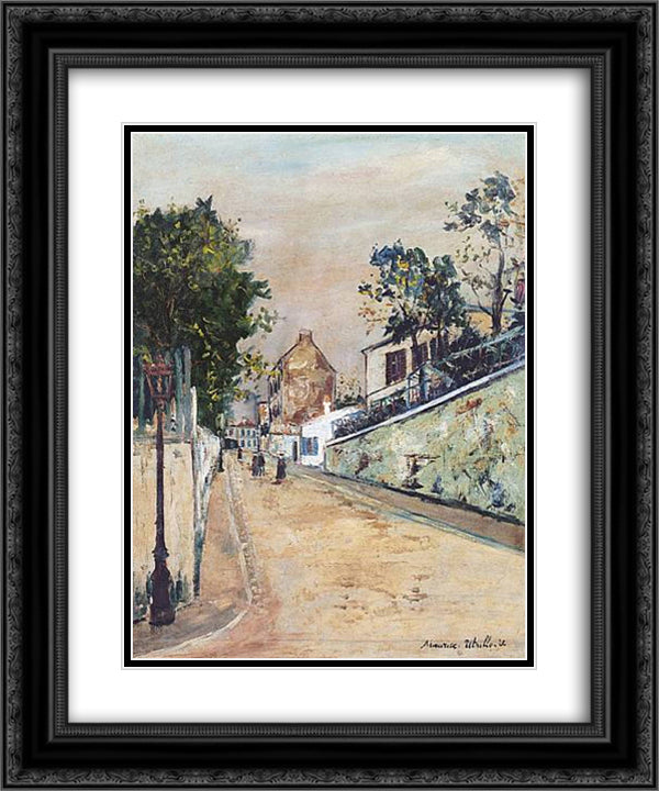 Norvins street near Montmartre 20x24 Black Ornate Wood Framed Art Print Poster with Double Matting by Utrillo, Maurice