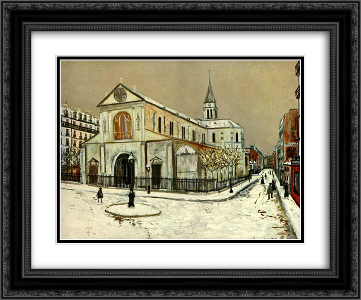 Notre - Dame de Clignantcourt 24x20 Black Ornate Wood Framed Art Print Poster with Double Matting by Utrillo, Maurice