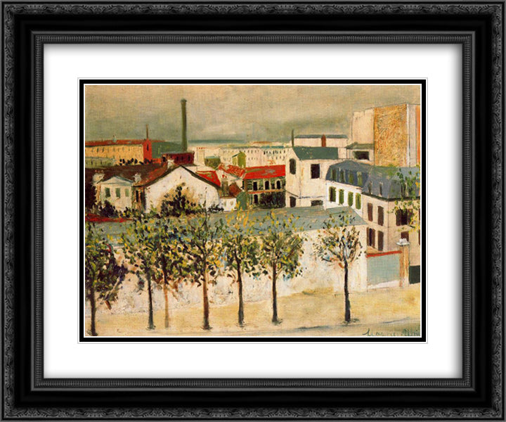 Paris suburbs 24x20 Black Ornate Wood Framed Art Print Poster with Double Matting by Utrillo, Maurice