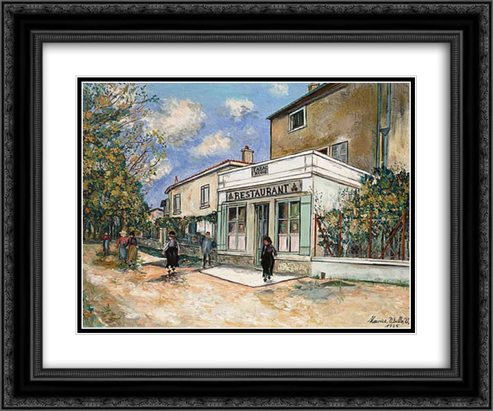 Restaurant Bibet at Saint Bernard 24x20 Black Ornate Wood Framed Art Print Poster with Double Matting by Utrillo, Maurice
