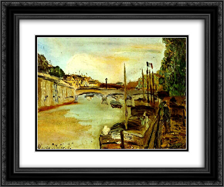 Seine 24x20 Black Ornate Wood Framed Art Print Poster with Double Matting by Utrillo, Maurice