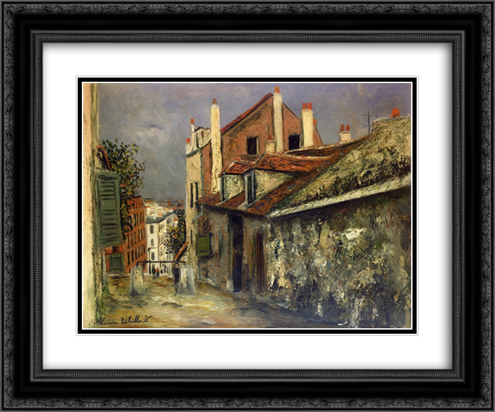 The House of Mimi Pinson in Montmartre 24x20 Black Ornate Wood Framed Art Print Poster with Double Matting by Utrillo, Maurice