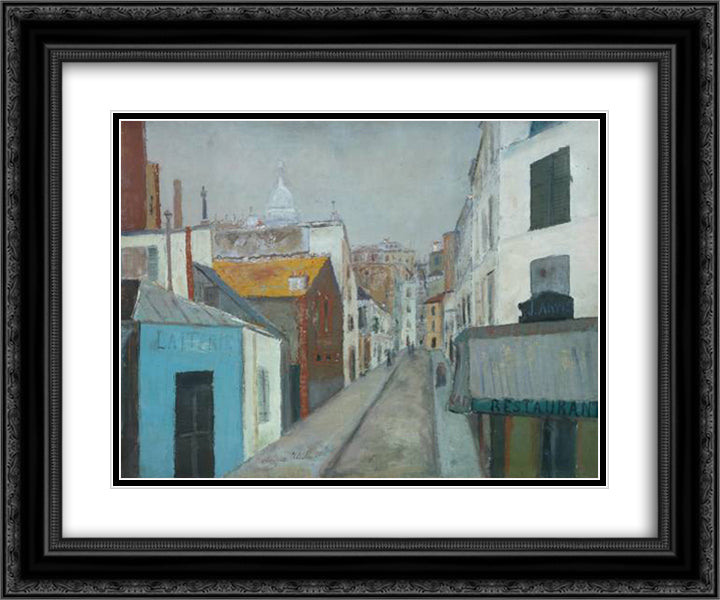 The Passage Cottin 24x20 Black Ornate Wood Framed Art Print Poster with Double Matting by Utrillo, Maurice