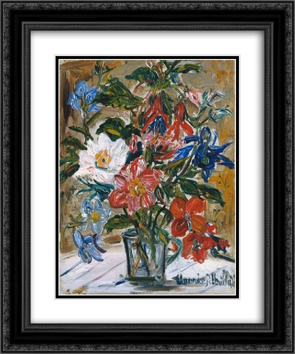 Vase with flowers 20x24 Black Ornate Wood Framed Art Print Poster with Double Matting by Utrillo, Maurice