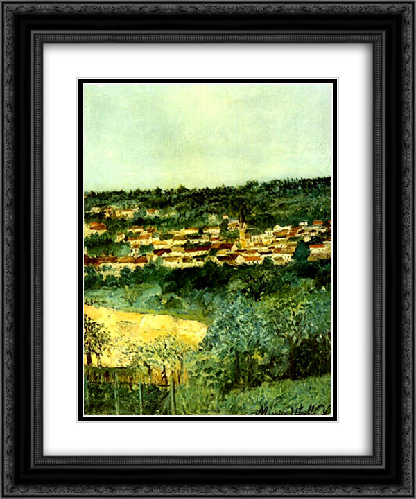 View of Montmagny 20x24 Black Ornate Wood Framed Art Print Poster with Double Matting by Utrillo, Maurice