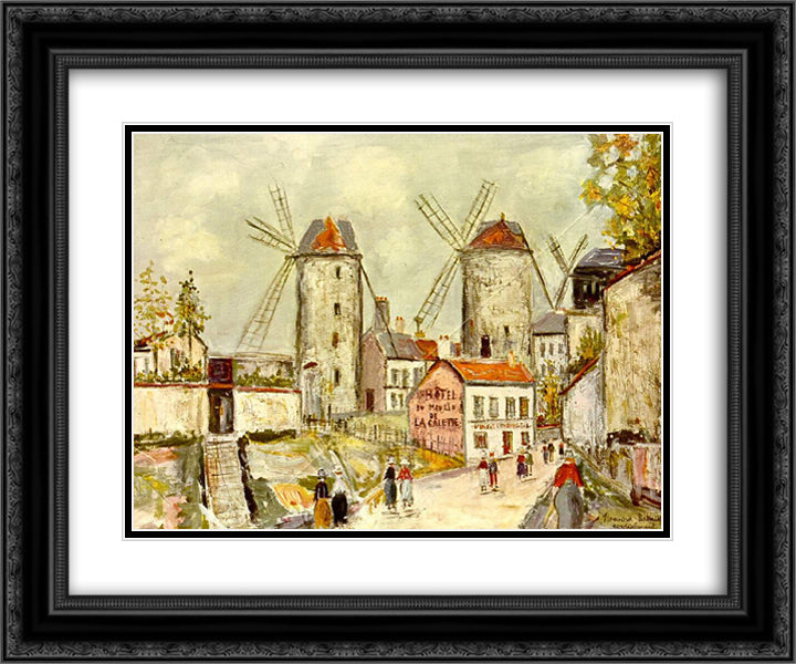 Windmills of Montmartre 24x20 Black Ornate Wood Framed Art Print Poster with Double Matting by Utrillo, Maurice