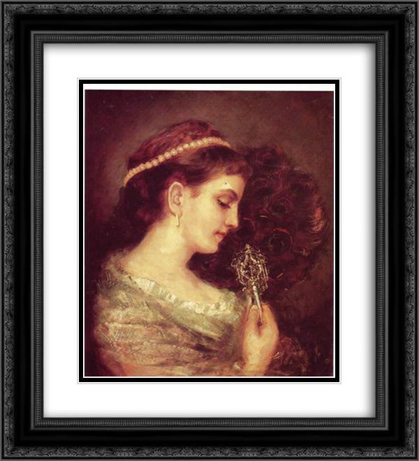 Lady with a Fan 20x22 Black Ornate Wood Framed Art Print Poster with Double Matting by Gottlieb, Maurycy