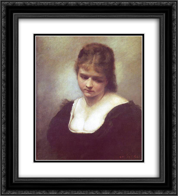 Portrait of a Woman 20x22 Black Ornate Wood Framed Art Print Poster with Double Matting by Gottlieb, Maurycy