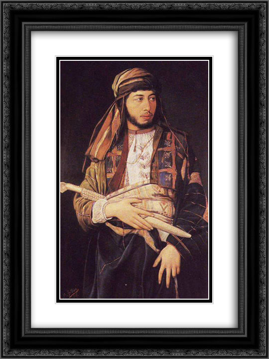 Self-Portrait in Arab Dress 18x24 Black Ornate Wood Framed Art Print Poster with Double Matting by Gottlieb, Maurycy