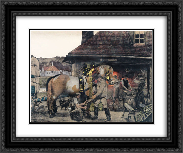 The Farrier 24x20 Black Ornate Wood Framed Art Print Poster with Double Matting by Kurzweil, Max