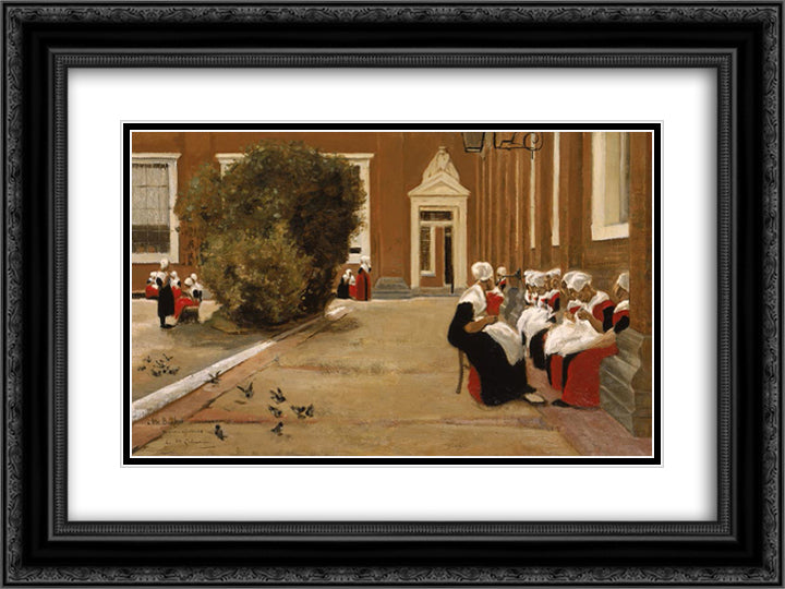 Amsterdam Orphanage 24x18 Black Ornate Wood Framed Art Print Poster with Double Matting by Liebermann, Max