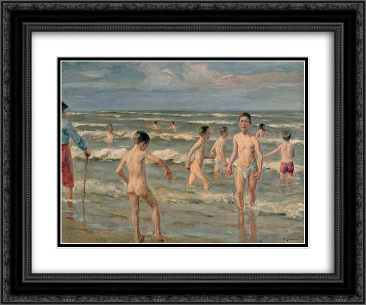 Bathing boys 24x20 Black Ornate Wood Framed Art Print Poster with Double Matting by Liebermann, Max