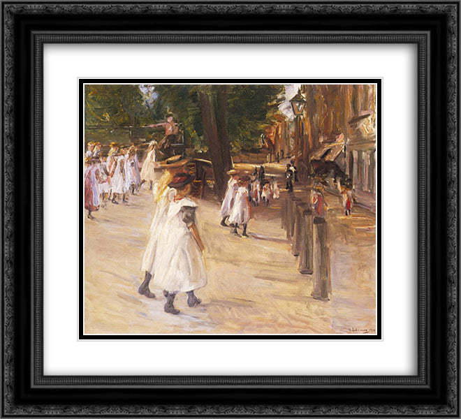 On the Way to School in Edam 22x20 Black Ornate Wood Framed Art Print Poster with Double Matting by Liebermann, Max