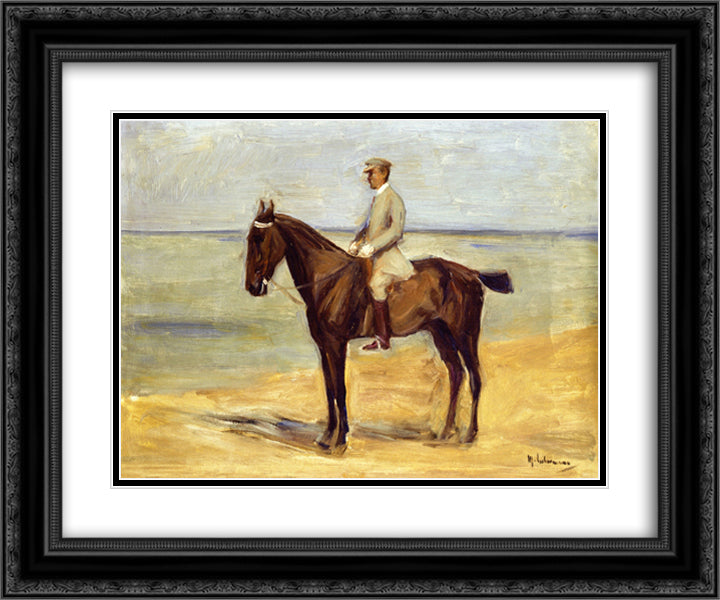 Rider on the Beach Facing Left 24x20 Black Ornate Wood Framed Art Print Poster with Double Matting by Liebermann, Max