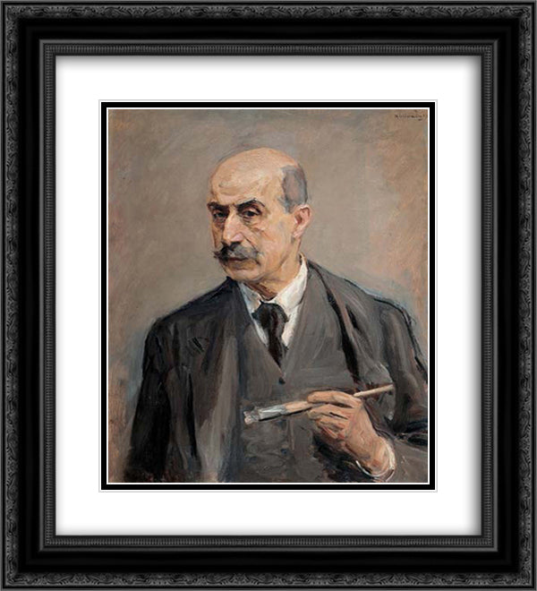 Self-Portrait with Brush 20x22 Black Ornate Wood Framed Art Print Poster with Double Matting by Liebermann, Max