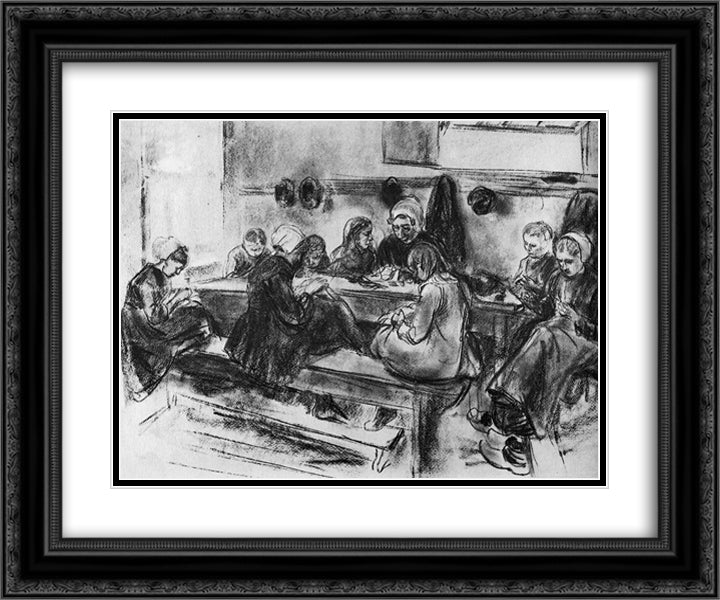 Sewing school 24x20 Black Ornate Wood Framed Art Print Poster with Double Matting by Liebermann, Max